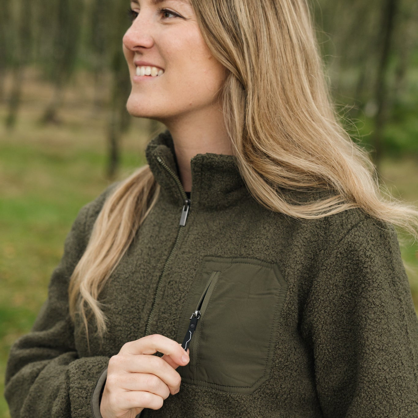 khaki fleece and front pocket