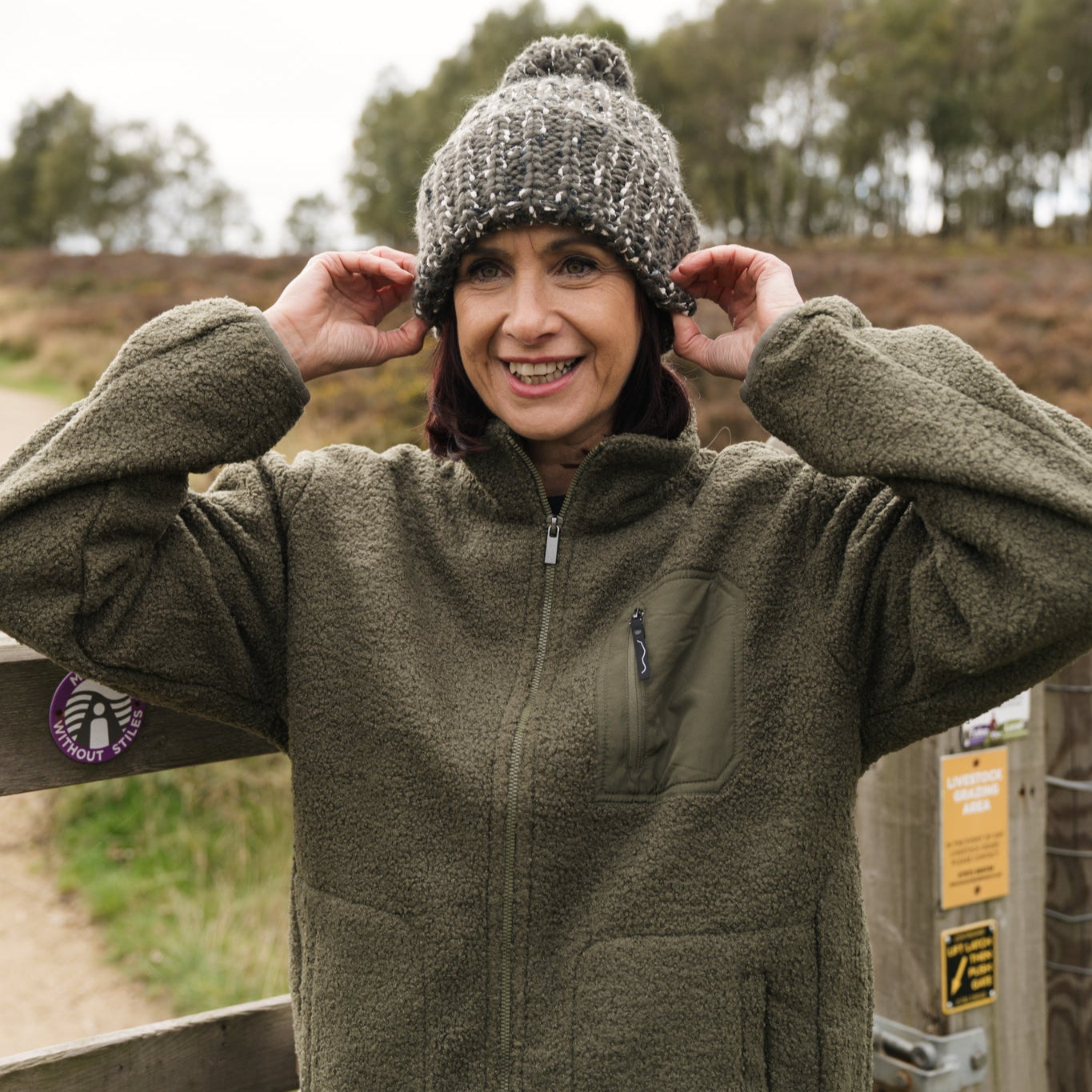 khaki fleece on woman