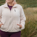 THE RAMBLER RECYCLED CREAM BORG ZIP THROUGH FLEECE