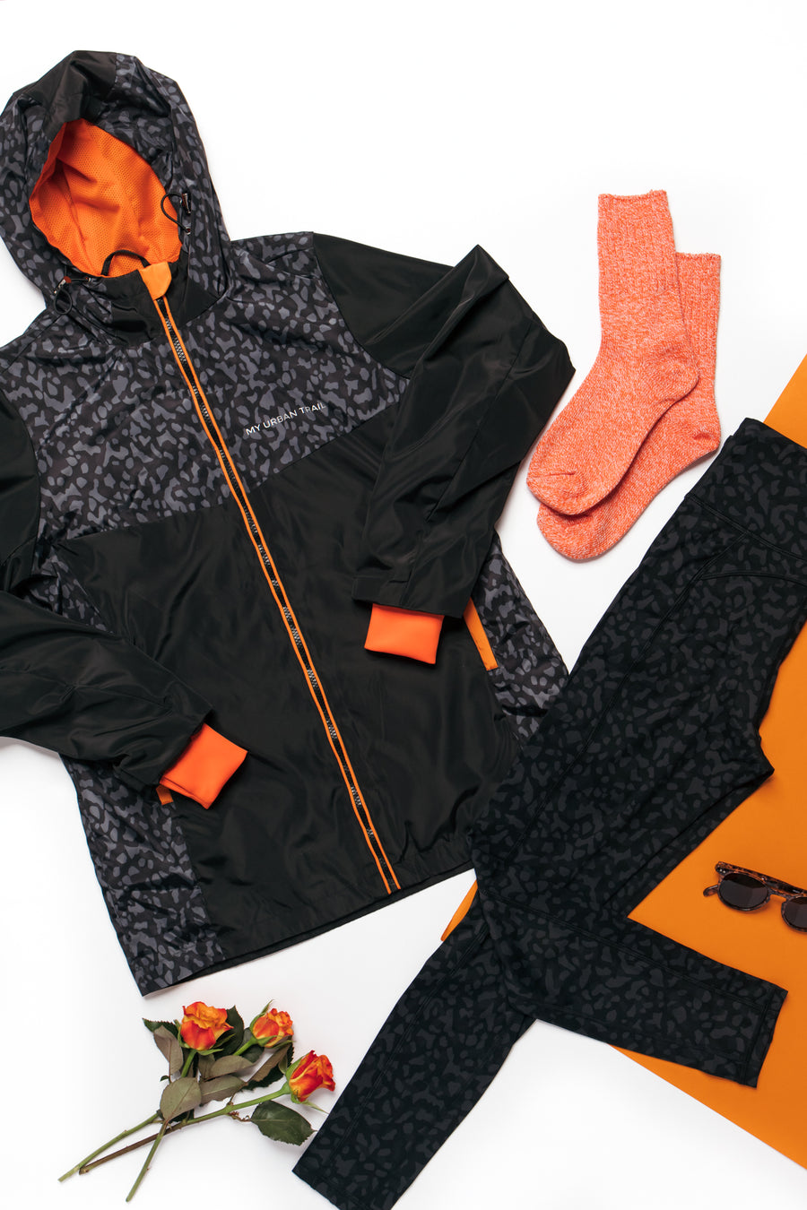 WANDERLUST Orange Print Recycled Waterproof Jacket
