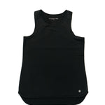 Black sleeveless sports top on a white background