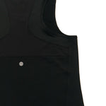 Black tank top with mesh racer back on a white background