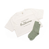 NEW Happiest Outdoors Ecru & Khaki Slogan Classic T-shirt