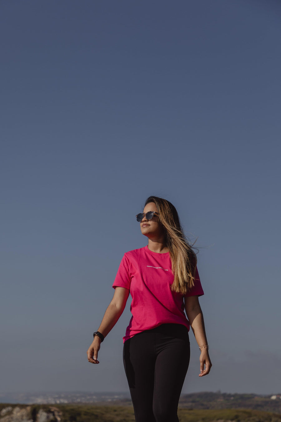 HAPPY MIND HAPPY LIFE Fuchsia Slogan Classic T-shirt